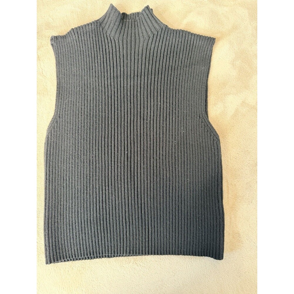 Zara Women’s Black Ribbed Knit Sleeveless Mock Neck Sweater Top Size L